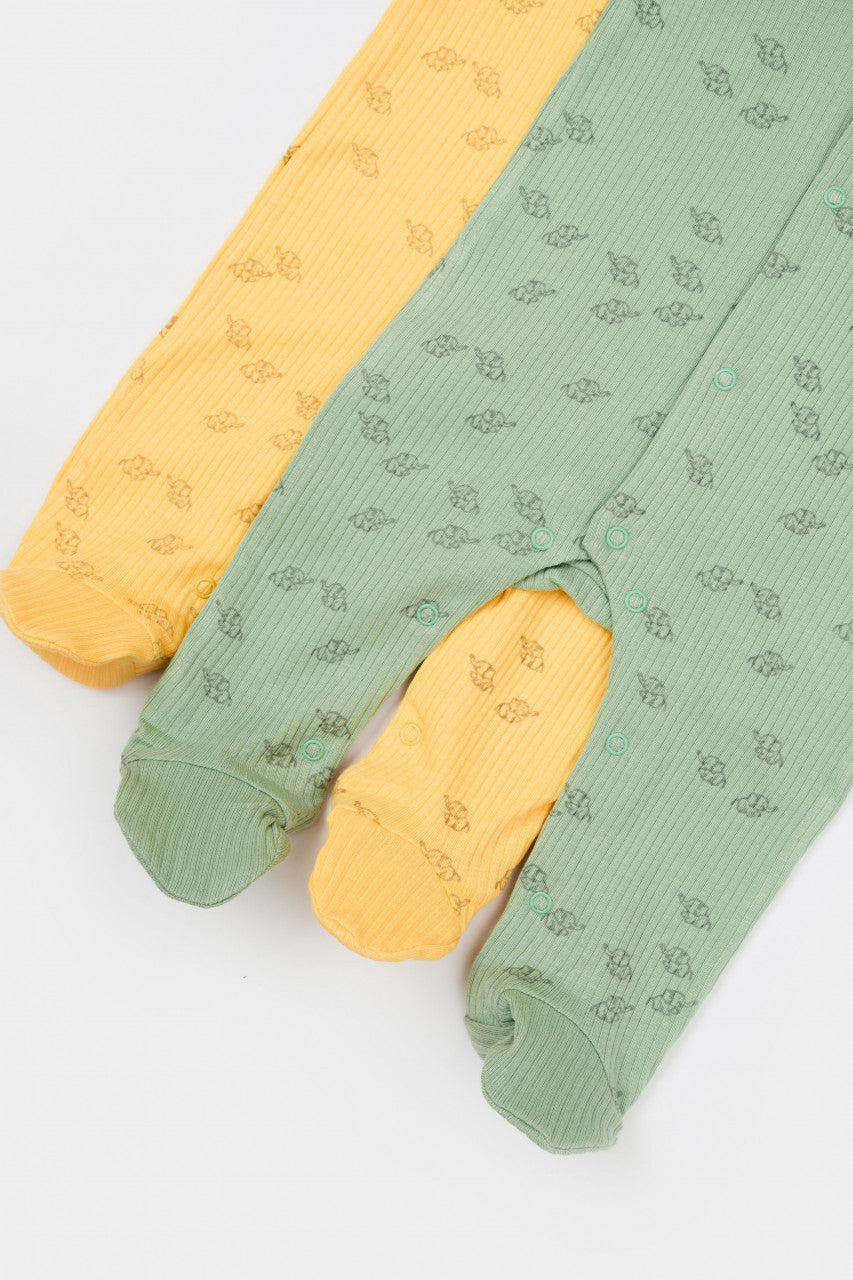 Set 2 salopete lungi Printed, BabyCosy, 50% modal+50% bumbac, Ecru/Lavanda